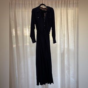 LAST ONE/NWOT Soft Surroundings navy with cheetah accent Maxi Dress belted L